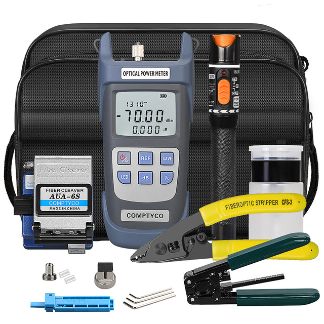COMPTYCO 16pcs FTTH Fiber Optic Tools Kit with Fibra Optica Power Meter Visual Fault Locator Fiber Cleaver Kit De Fibre