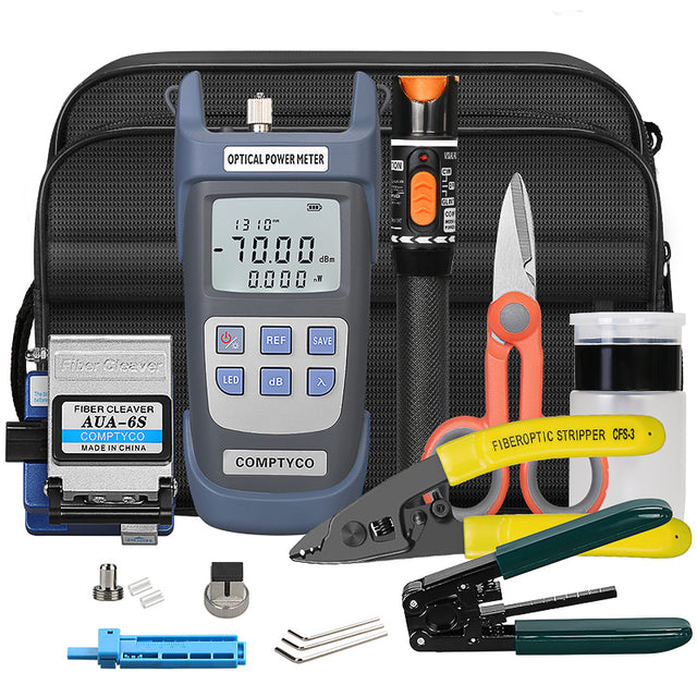 COMPTYCO 17pcs FTTH Fiber Optic Tools Kit with Fibra Optica Power Meter Visual Fault Locator Fiber Cleaver Kit De Fibre
