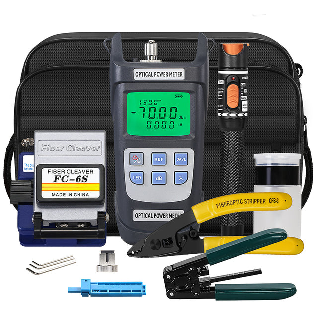 FTTH 12pcs Fiber Tool Set with Fiber Cleaver Optical Power Meter Visual Fault Locator Fiber Stripper OPM VFL Kit De Fibr