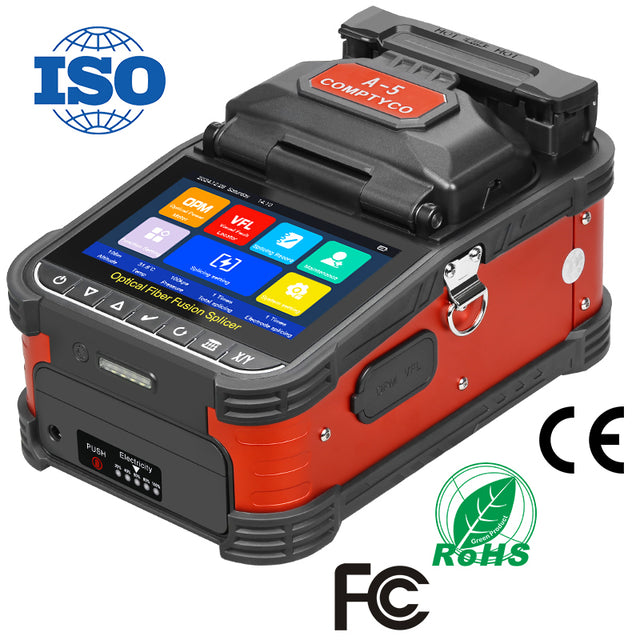COMPTYCO A-5 FTTH Fiber Optic Cable Fusion Splicer 6 Motors 5inch Touch Screen Operation for Optical Fibre Splicing Mach