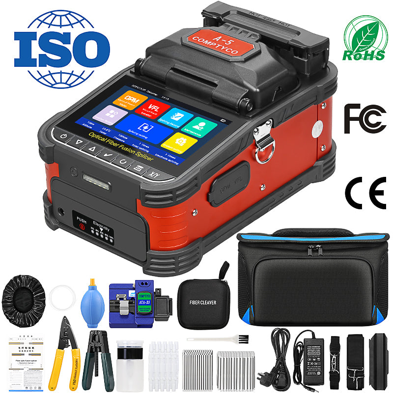 COMPTYCO A-5 Optical Fiber Welding Machine with OPM and VFL 6 Motors 5 Inch Touchscreen 7800mAh Fiber Optic Fusion Splic