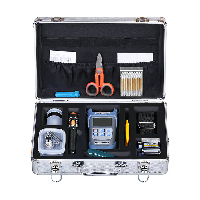 COMPTYCO FTTH 20pcs Fiber Tool Kit Optical Fiber Splicing Tool Box Fiber Cleaver VFL OPM Optic Tool Kit Box Kit Fibra Op