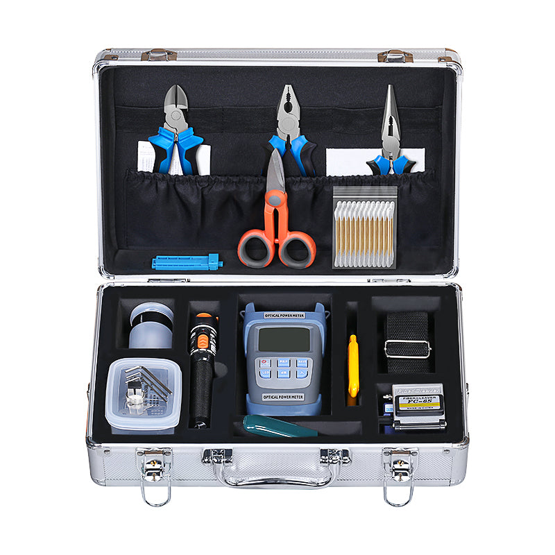 COMPTYCO FTTH 23pcs Fiber Tool Kit Optical Fiber Splicing Tool Box Fiber Cleaver VFL OPM Optic Tool Kit Box Kit Fibra Op