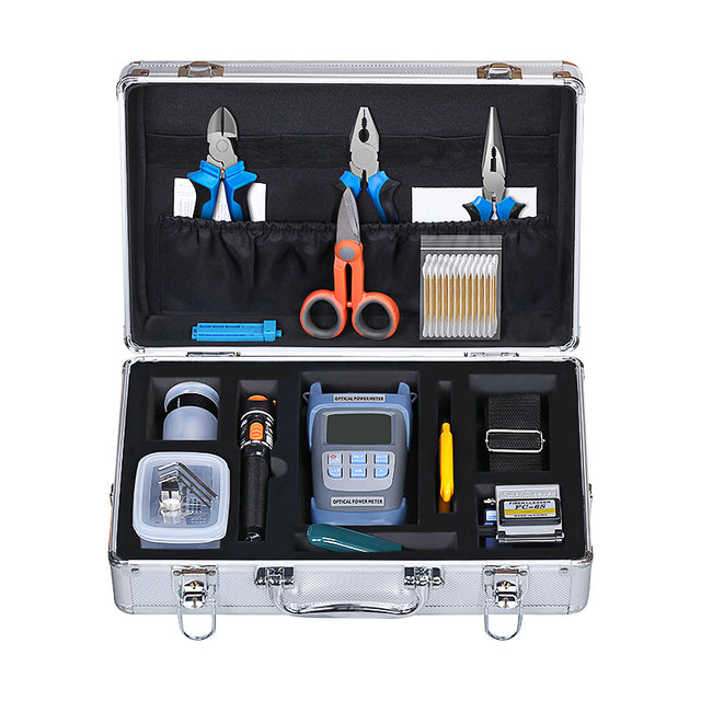 COMPTYCO FTTH 23pcs Fiber Tool Kit Optical Fiber Splicing Tool Box Fiber Cleaver VFL OPM Optic Tool Kit Box Kit Fibra Op