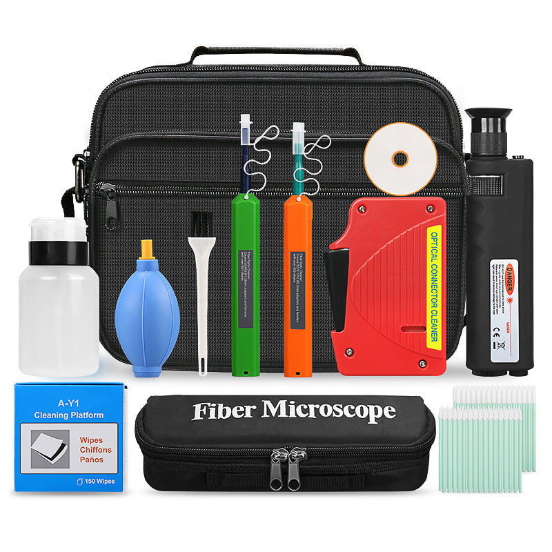 COMPTYCO Fiber Cleaning Tool Kit 13pcs One Click 1.25/2.5mm Cleaning Pen/Box 400X Fiber Optic Microscope Fiber Optic Cle