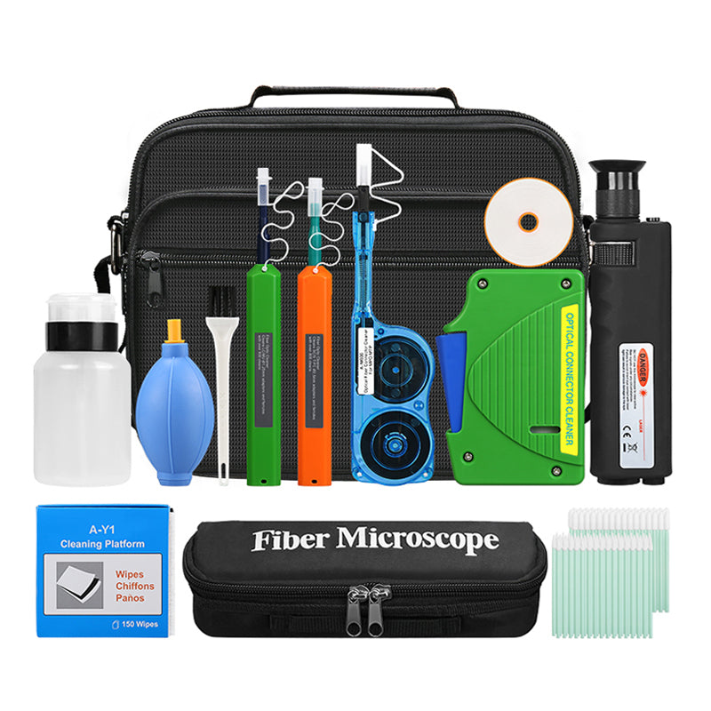 COMPTYCO Fiber Cleaning Tool Kit 14pcs One Click 1.25/2.5mm MPO Cleaning Pen/Box 400X Fiber Optic Microscope Fiber Optic
