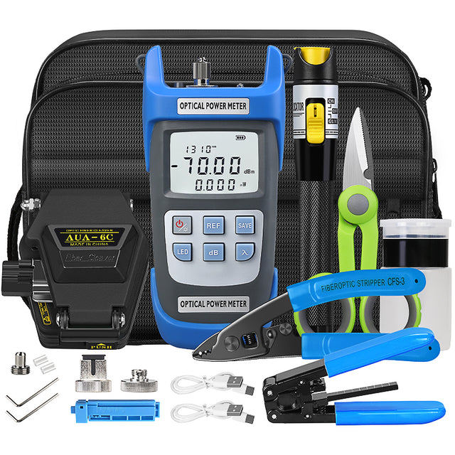 FTTH Fiber Tool Set with Recharge OPM VFL Optical Power Meter Visual Fault Locator Fiber Cleaver De Fibre Optique Fiber 