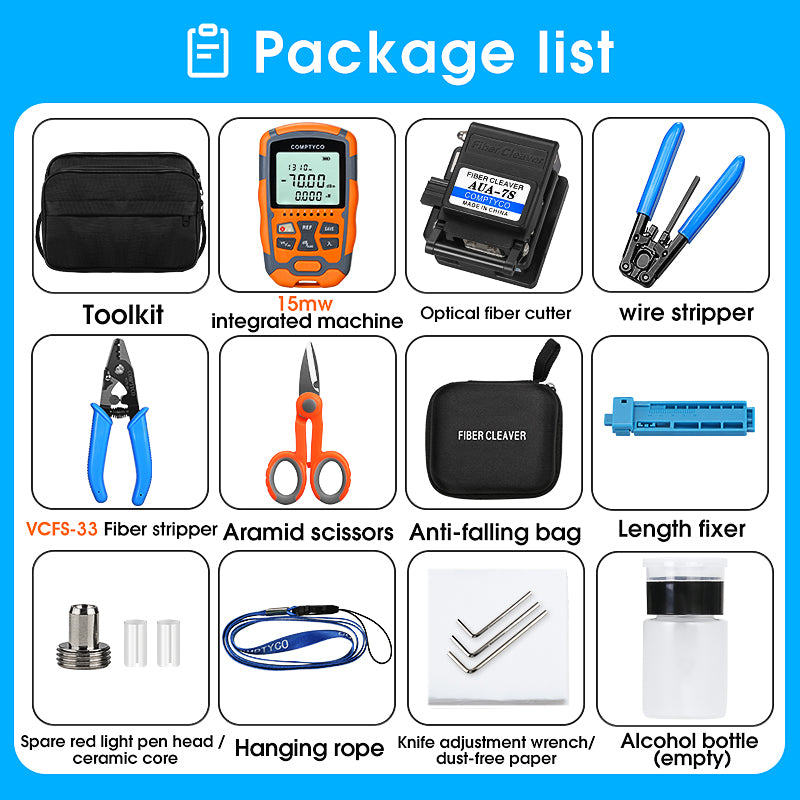COMPTYCO FTTH Tool Set AUA-M70 15MW OPM VFL Optical Power Meter with Visual Fault Locator Fiber Cleaver Optical Fiber To