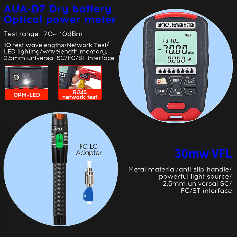 Fiber Tool Kit AUA-X5 Fiber Cleaver AUA-D7 Optical Power Meter AUA-30mw Visual Fault Locator OPM VFL Optical Fiber Tool 