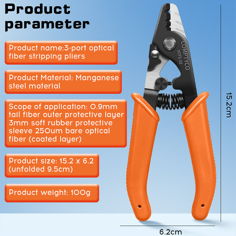 COMPTYCO Fiber Optic Stripping 3 Hole Optical Fiber Wire Strippers Orange FTTH Drop Cable WIRE Stripper Tool Fiber Strip