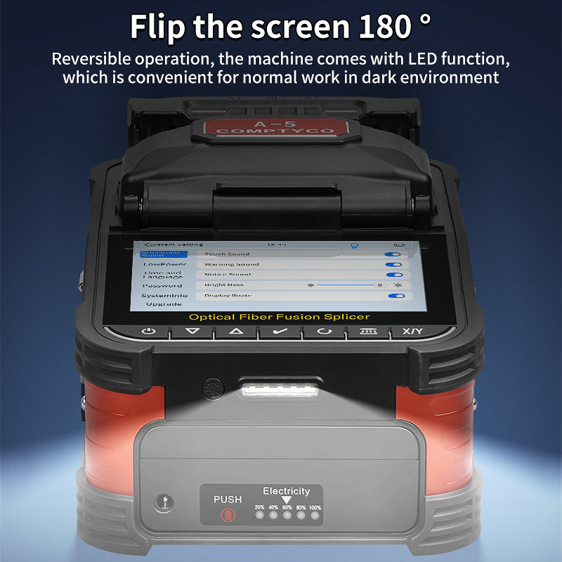 COMPTYCO A-5 Optical Fiber Welding Machine with OPM and VFL 6 Motors 5 Inch Touchscreen 7800mAh Fiber Optic Fusion Splic