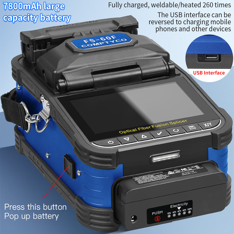 COMPTYCO FS-60F Fully Automatic Optical Fiber Welding Machine 6 Motor with OPM VFL 5 Inch Touchscreen Fiber Optic Fusion