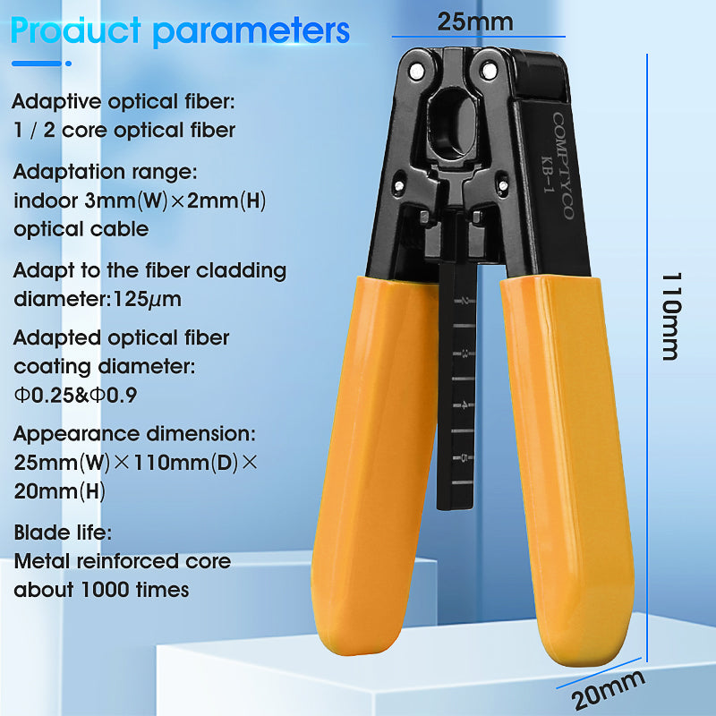 COMPTYCO KB-1 Metal Leather Drop Cable Stripper FTTH Fiber Tool Leather Wire Stripper Pliers 3mm (W) * 2mm (H) Fiber Str