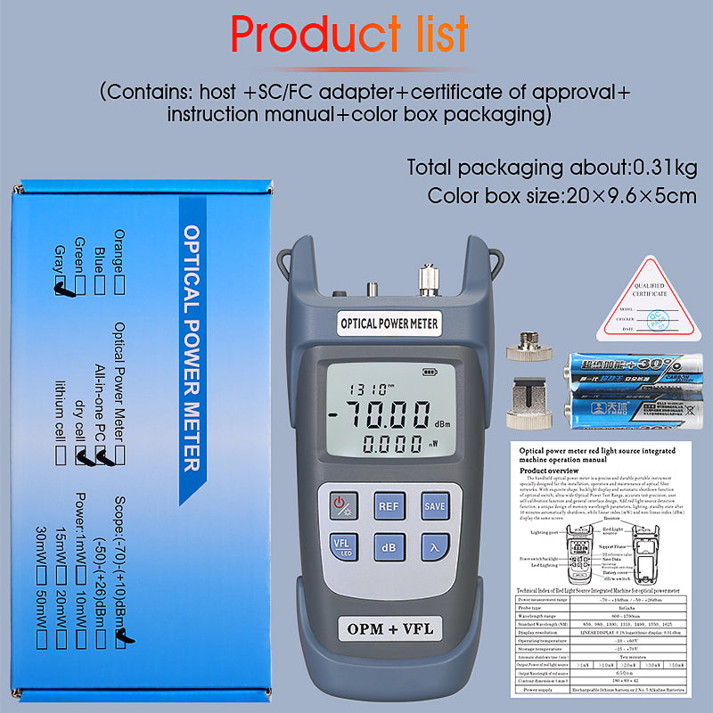 COMPTYCO High Precision Optical Multi Meter 3 in 1 OPM+VFL+LED Light 10 Wavelengths Visual Fault Locator Optical Power M