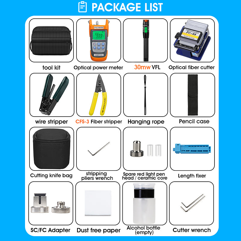 Fiber Tool Kit FC-6S Fiber Cleaver AUA-G710A Optical Power Meter AUA-30mw Visual Fault Locator OPM VFL Optical Fiber Too