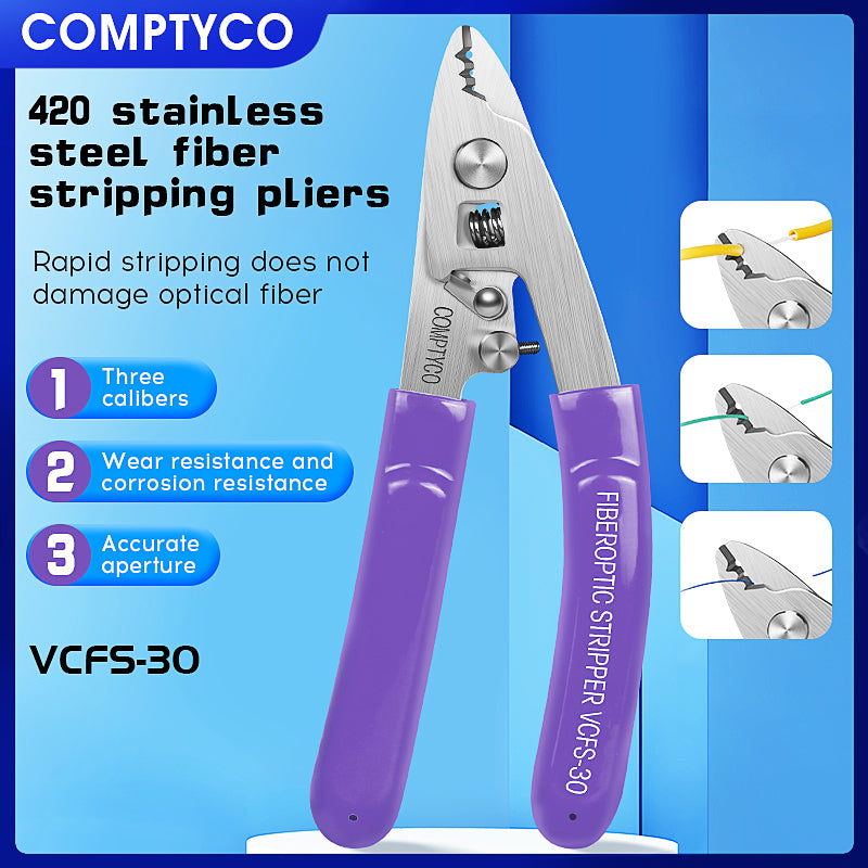 COMPTYCO VCFS-30 Stainless Steel High Quality Fiber Optical Stripper Three-hole Fiber Stripper 125-250um and 2-3mm