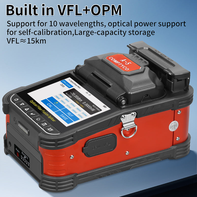 COMPTYCO A-5 Optical Fiber Welding Machine with OPM and VFL 6 Motors 5 Inch Touchscreen 7800mAh Fiber Optic Fusion Splic