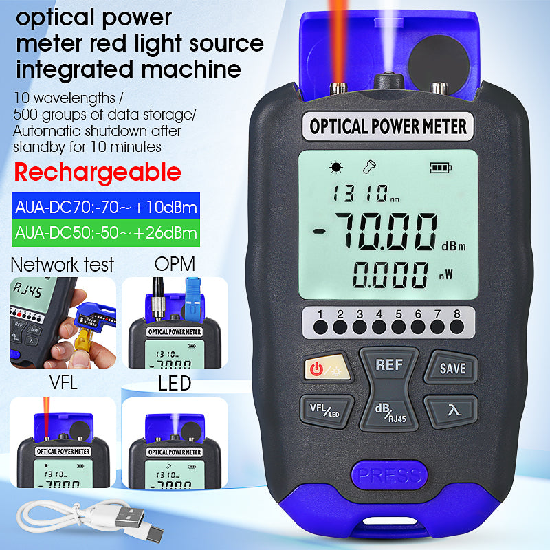COMPTYCO Optical Multi Meter 4 in 1 OPM+VFL+LED+RJ45 Tester Visual Fault Locator Rechargeable Battery Mini Optical Power