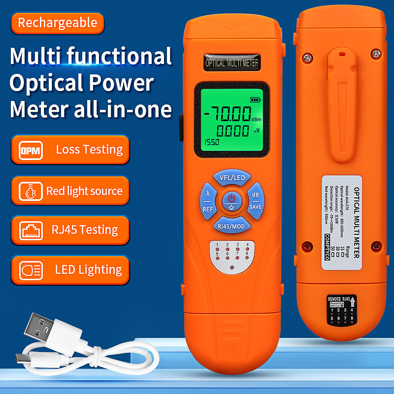 COMPTYCO Rechargeable Optical Multi Meter OPM+VFL+RJ45+LED AUA-C70/C50 Optical Fiber Tester 10 Wavelengths Optical Power