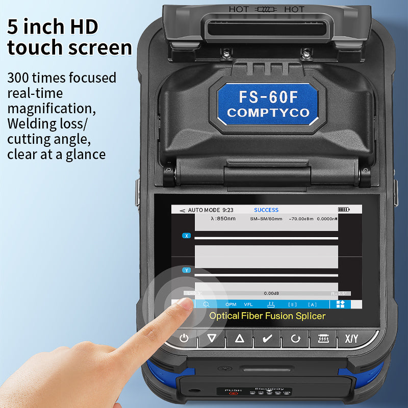 COMPTYCO Good Price FS-60F Fully Automatic Optical Fiber Welding Machine 6 Motor with OPM VFL 7800mAh Fiber Optic Fusion