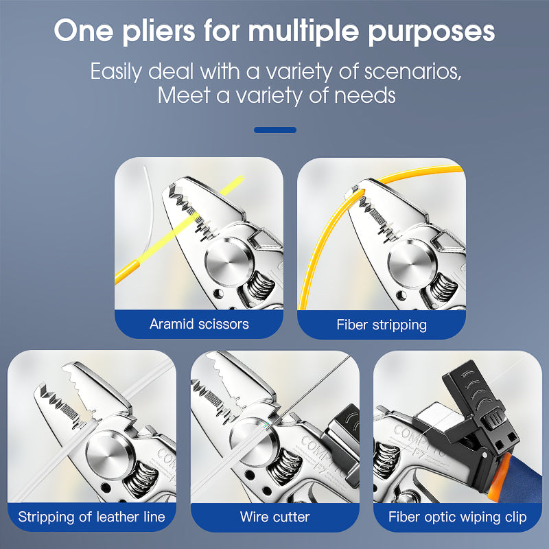 COMPTYCO F7 Stainless Steel Fiber Stripper Multi-function Stripper Pliers with Fiber Cleaning Wipe Tool Optical Fiber St