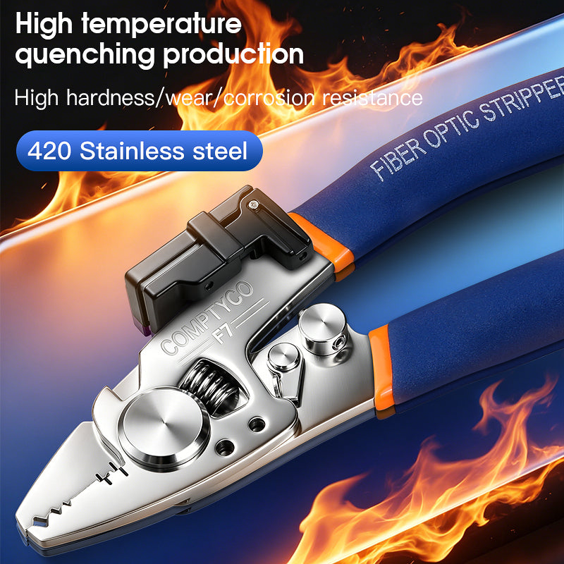 COMPTYCO F7 Stainless Steel Fiber Stripper Multi-function Stripper Pliers with Fiber Cleaning Wipe Tool Optical Fiber St
