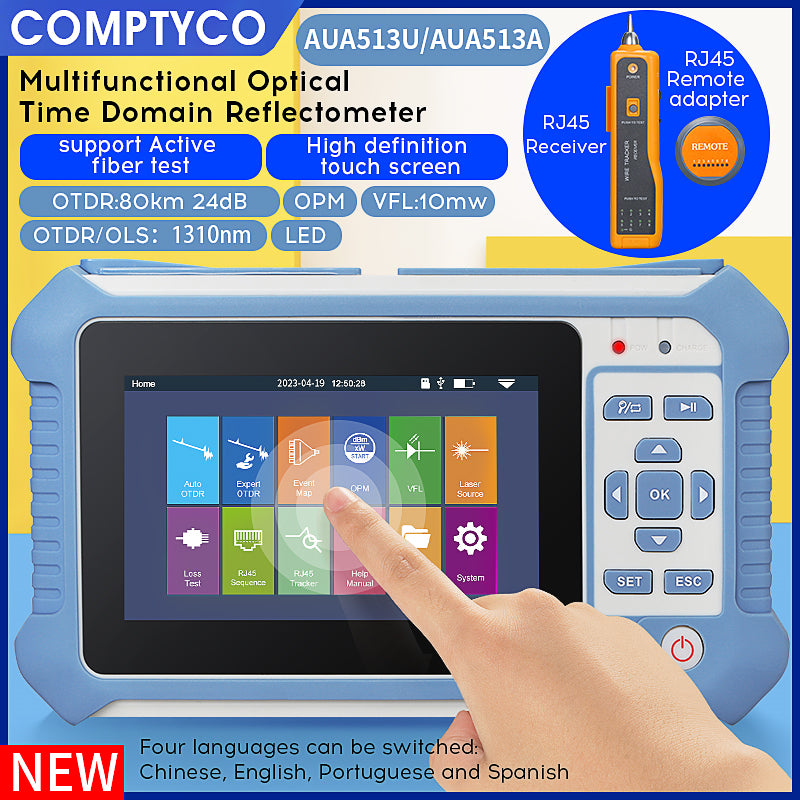COMPTYCO AUA513U/A Live Testing Optical Time Domain Reflectometer 80km 1310nm 9 Functionality OPM VFL Fiber Optic Tester