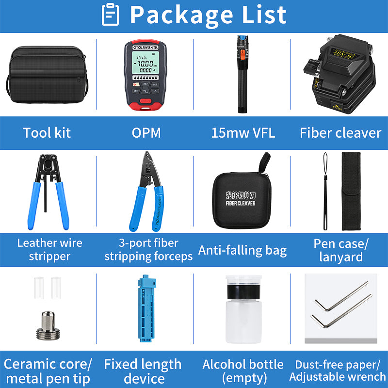 FTTH AUA-6C Fiber Cleaver Optical Power Meter Visual Fault Locator OPM 15mw VFL Kit De Fibra Fiber Tool Kit