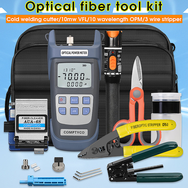 COMPTYCO 17pcs FTTH Fiber Optic Tools Kit with Fibra Optica Power Meter Visual Fault Locator Fiber Cleaver Kit De Fibre 