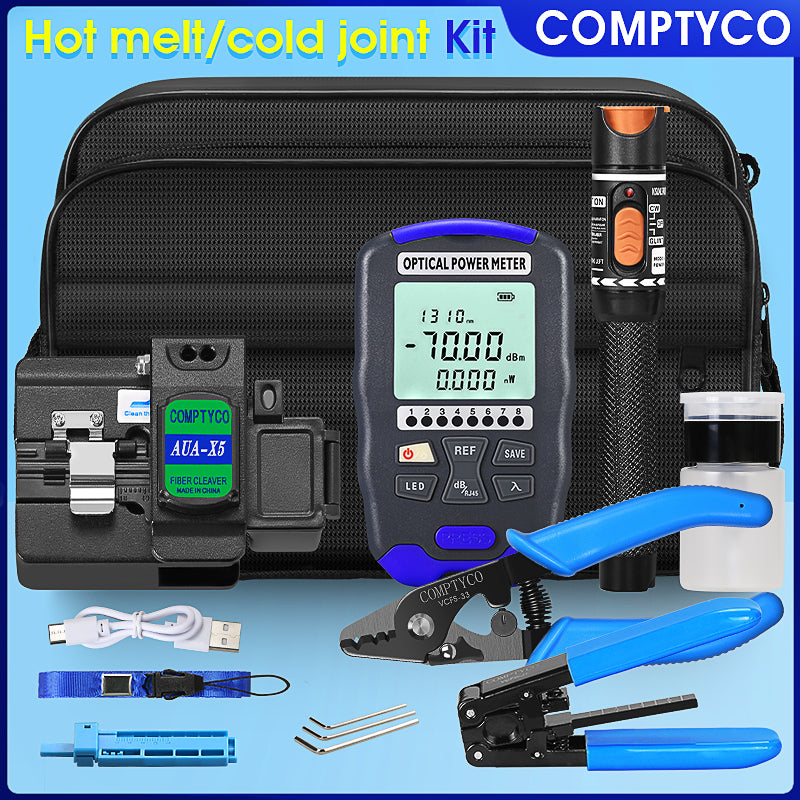 COMPTYCO AUA-X5 Hot Welding Fiber Cleaver AUA-DC7 Optical Power Meter Visual Fault Locator OPM and VFL Optical Fiber Too