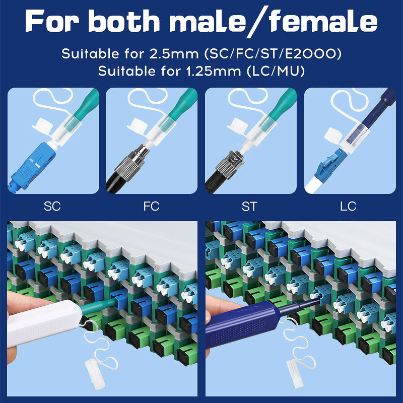 Factory LC/SC/FC/ST One-Click Cleaner Tool 1.25mm and 2.5mm Fiber Optic Cleaning Pen 800+ Cleans Fiber Optic Cleaner