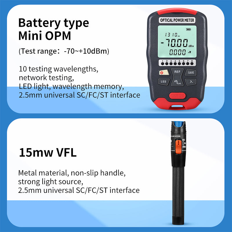 FTTH AUA-6C Fiber Cleaver Optical Power Meter Visual Fault Locator OPM 15mw VFL Kit De Fibra Fiber Tool Kit
