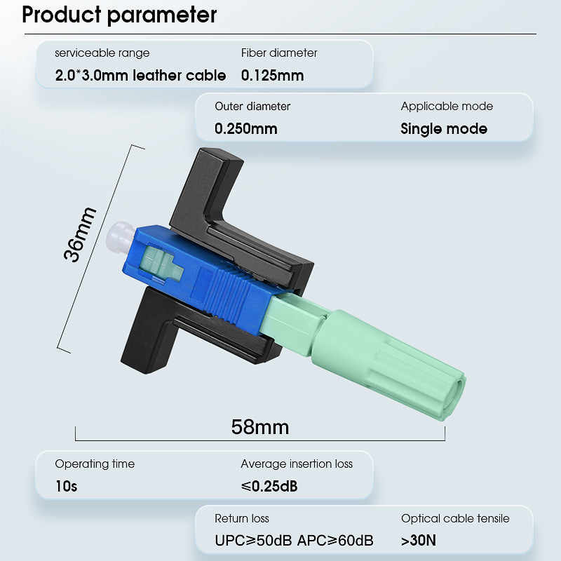 FTTH SC/UPC SC/APC Fiber Optic Fast Connector Quick Connector Drop Cable Fast Connector Single Mode Fiber Optic Quick Co
