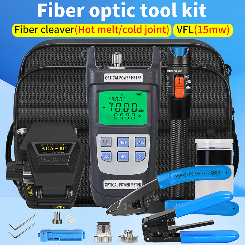 Fiber Tool Set AUA-6C Fiber Cleaver Optical Power Meter 15mw Visual Fault Locator OPM VFL FTTH Optical Fiber Tool Kit