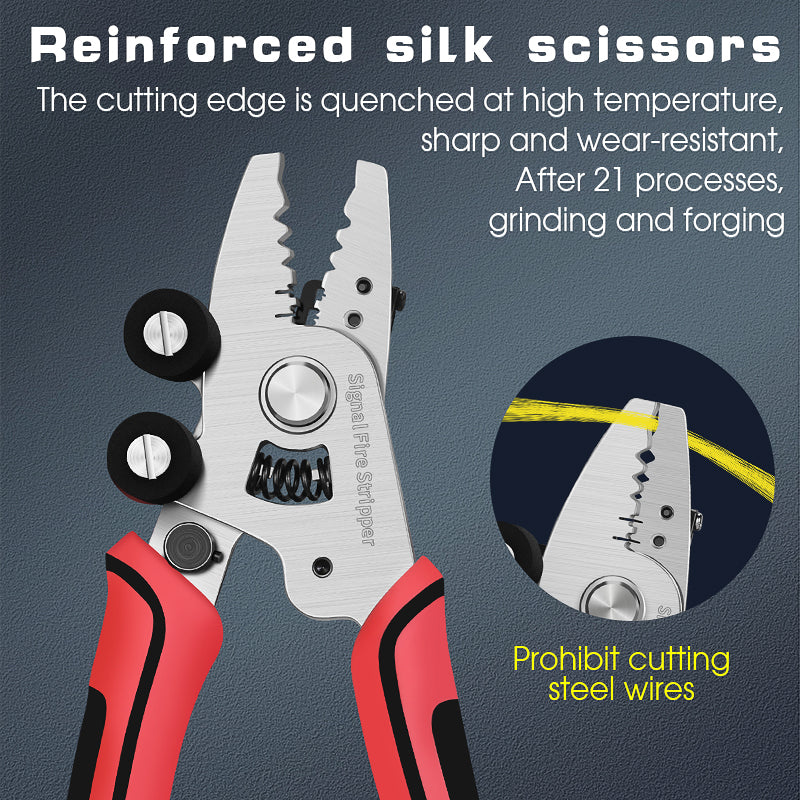 Signal Fire 8 in 1 ZSQ-08 Fiber Optical FTTH Tool Three Hole Clamp Wire Stripper Plier with Scissors Clean Cotton Fiber 