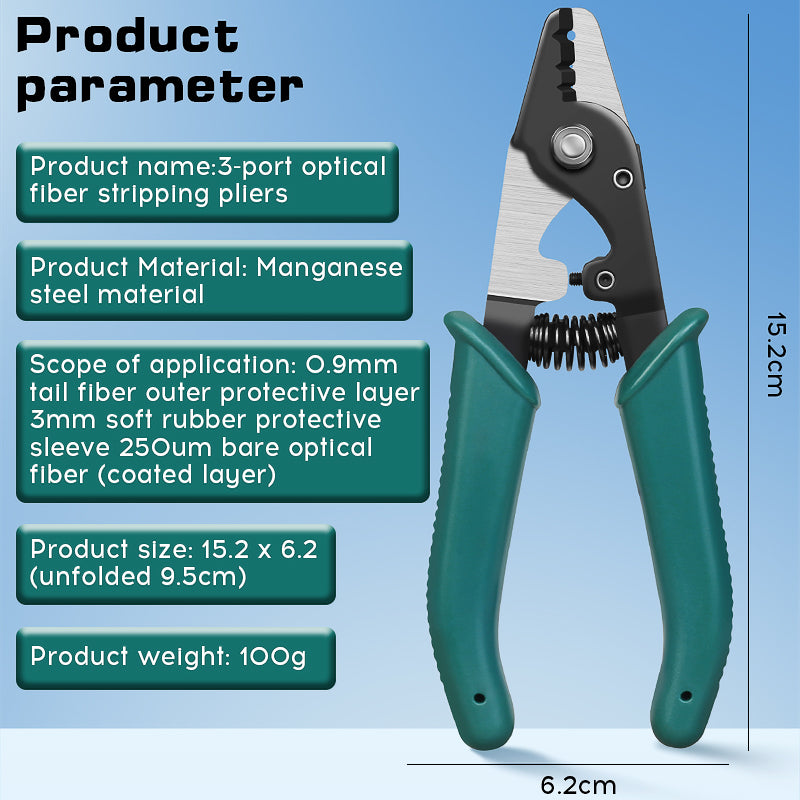 COMPTYCO Fiber Optic Stripping 3 Hole Optical Fiber Wire Strippers Green FTTH Drop Cable WIRE Stripper Tool Fiber Stripp
