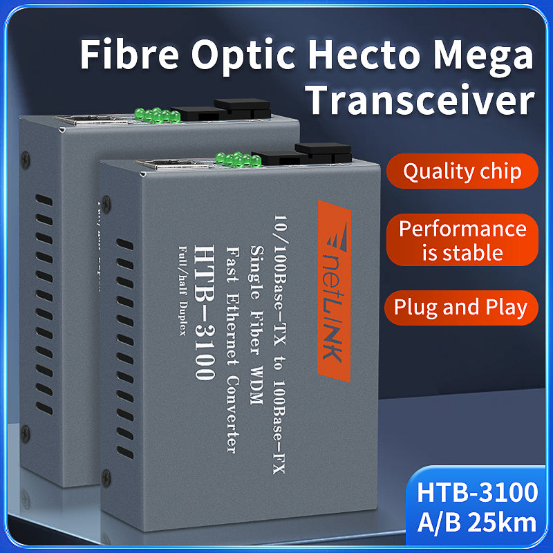 FTTH Fiber Optic Media Converter With 10/100M 25KM A/B Converter HTB-3100 Single Mode SM Fiber Optical Transceiver