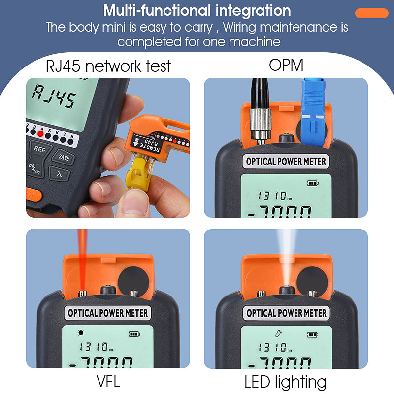 COMPTYCO Optical Multi Meter -70~+10dBm/-50~+26dBm 4 in 1 OPM+VFL+LED+RJ45 Tester Visual Fault Locator Mini Optical Powe