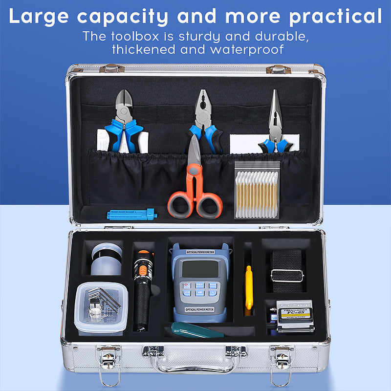 COMPTYCO FTTH 23pcs Fiber Tool Kit Optical Fiber Splicing Tool Box Fiber Cleaver VFL OPM Optic Tool Kit Box Kit Fibra Op