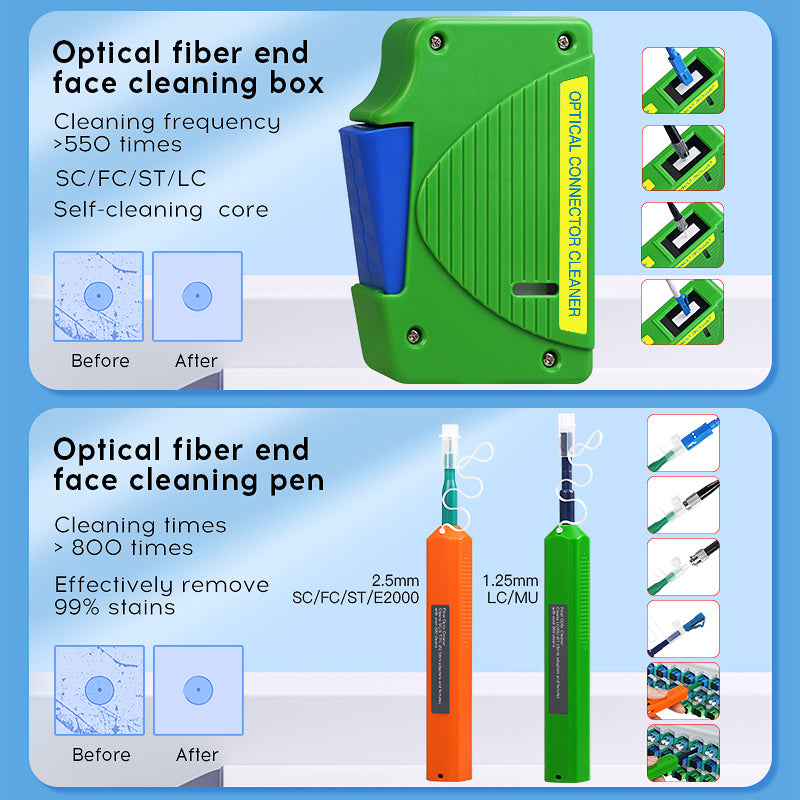 COMPTYCO Fiber End Face Detector Inspection Probe 1.25/2.5mm Cleaning Pen Fiber Cleaning Tool Set One Click Fiber Optic 