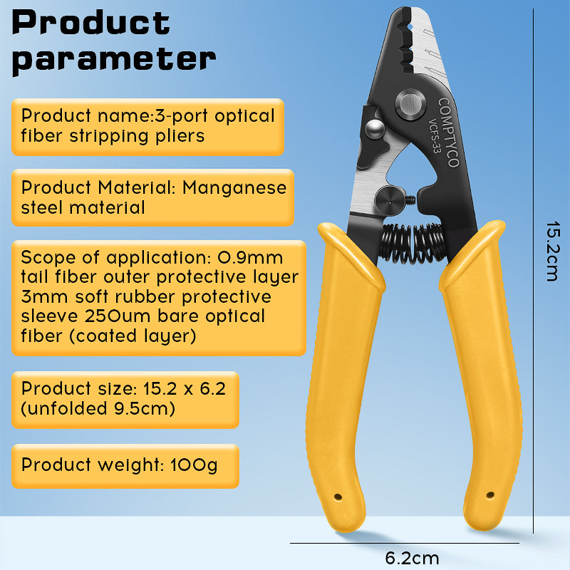 COMPTYCO Fiber Optic Stripping 3 Hole Optical Fiber Wire Strippers Yellow FTTH Drop Cable WIRE Stripper Tool Fiber Strip
