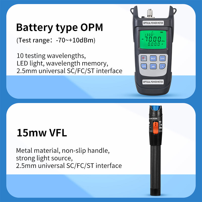 Fiber Tool Set AUA-6C Fiber Cleaver Optical Power Meter 15mw Visual Fault Locator OPM VFL FTTH Optical Fiber Tool Kit
