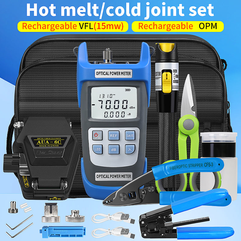 FTTH Fiber Tool Set with Recharge OPM VFL Optical Power Meter Visual Fault Locator Fiber Cleaver De Fibre Optique Fiber 
