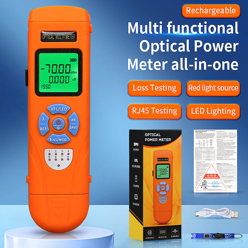 High Precision Rechargeable Optical Multi Meter 4 In1 OPM+VFL+RJ45+LED AUA-C70/C50 10 Wavelengths FTTH Mini Optical Powe