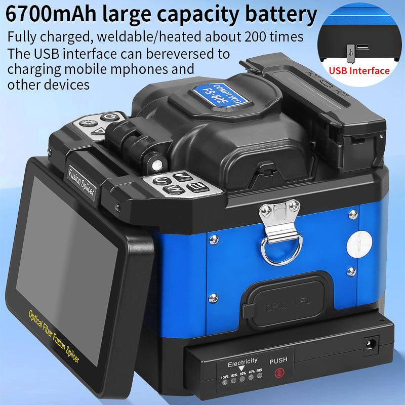 COMPTYCO FS-60E Fully Automatic Fusion Splicer Machine 5 Inch Touch Screen 6 Motors with OPM VFL FTTX Fiber Optic Fusion