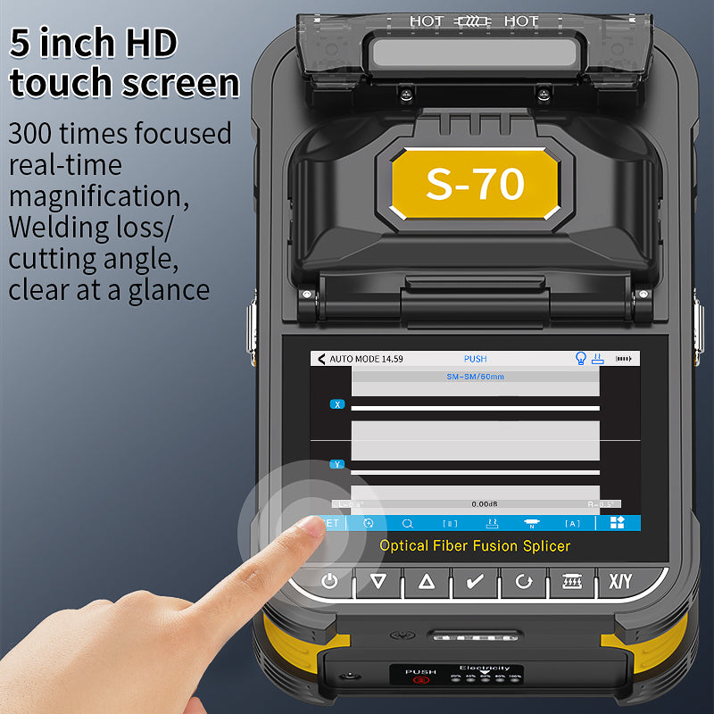 COMPTYCO S-70 Fiber Optic Splicing Machine 6 Motors 5200mAh Battery Optical Fiber Welding Machine Core to Core Fusion Sp