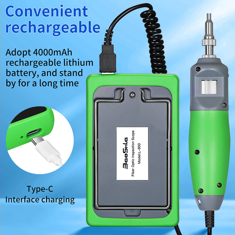 High Precision L-600 Fiber Optic Cleaner 400X Fiber Optic Microscope 5inch Touch Screen Inspection Probe Fiber End Face 