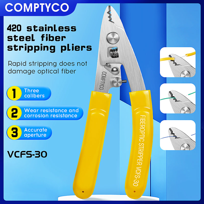 COMPTYCO VCFS-30 Stainless Steel FTTH Tools Three-port Fibre Stripper Wire Strippers/three Hole Fiber Stripper Plier Yel