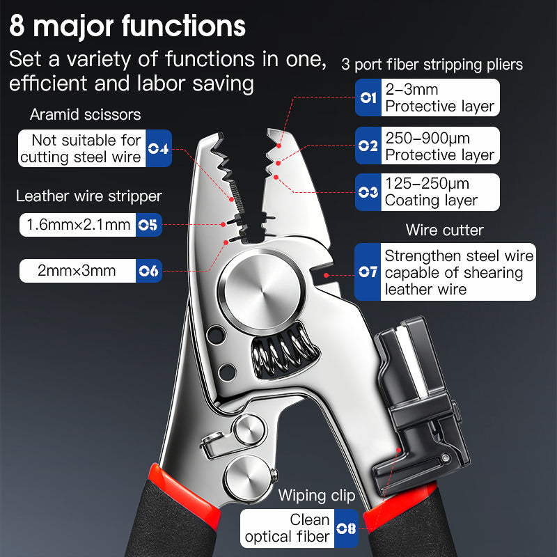 COMPTYCO F7 Stainless Steel Fiber Stripper Multi in 1 Stripper Pliers with Fiber Cleaning Wipe FTTH Tool Optical Fiber S