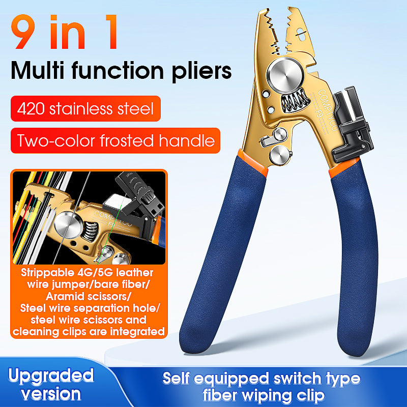 COMPTYCO 9-in-1 Multi-function Fiber Optic Miller Stripper Pliers 420 Stainless Steel FTTH Fiber Tool F9 Optical Fiber S